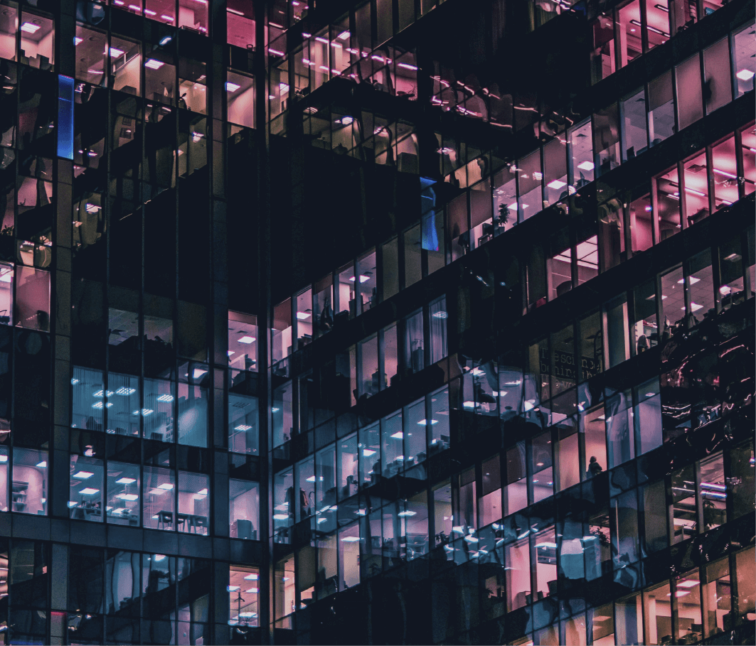 office building with warm purple tint